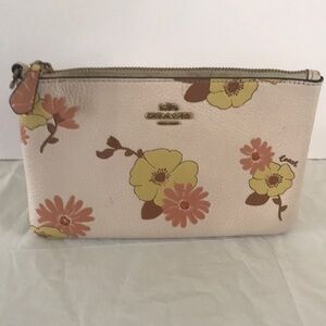 Coach Floral Print Wristlet - Cream and Pink